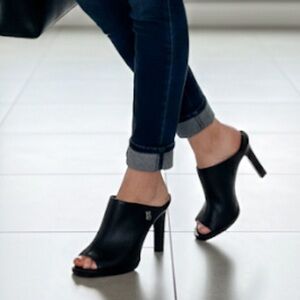 DKNY Black Open-Toe High Heel Mules
